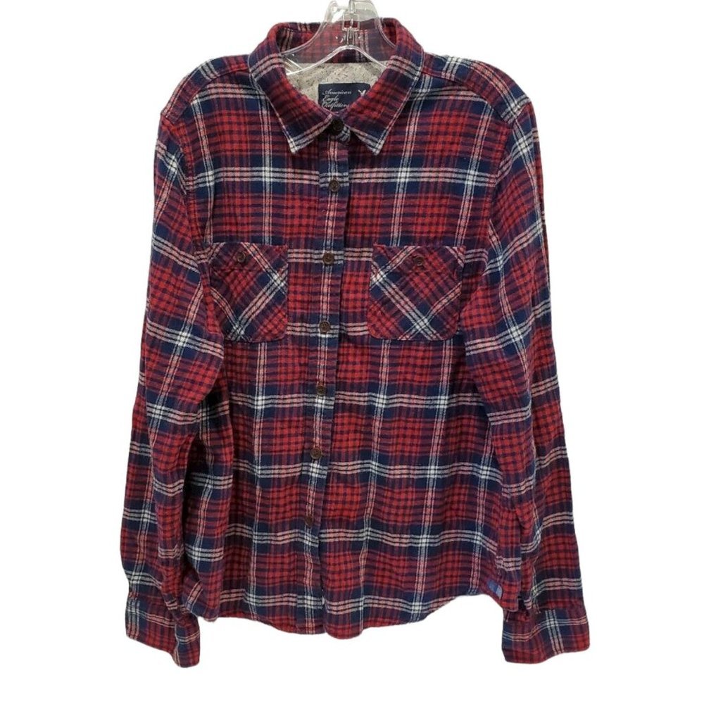 American Eagle Outfitters Girls Flannel Plaid Snap Button Up, Size 14
